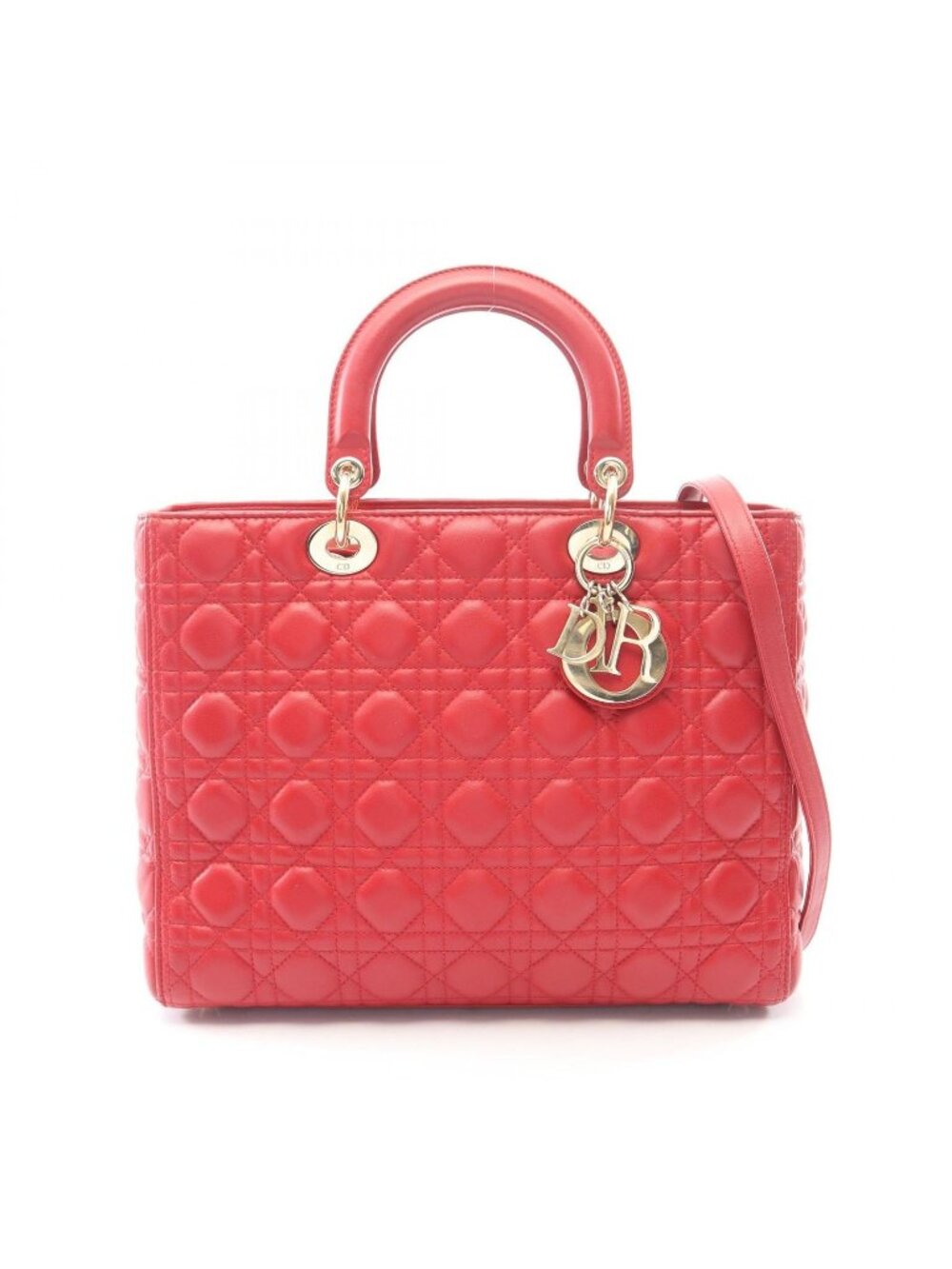 Dior Handbag Lady Dior Large Cannage 2-Way Red Leather Tote